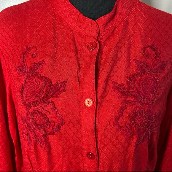 NWT April Cornell Red Floral Embroidered Prairie Cottagecore Midi Dress Sz XXL. - Picture 3 of 5